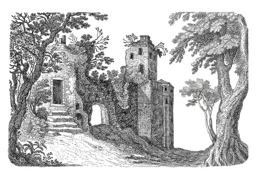 Old castle art illustration
