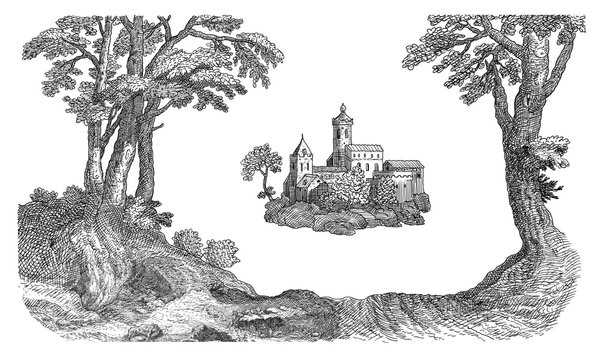 Old castle art illustration
