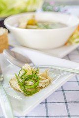 Laos curry  (Thai call Kaeng Nor Mai Sai Biyanang or Kaeng Lao or Tom Prer) baby bamboo pumpkin and mixed vegetable Shoot Soup the traditional delicious Northeastern Style Thai food.