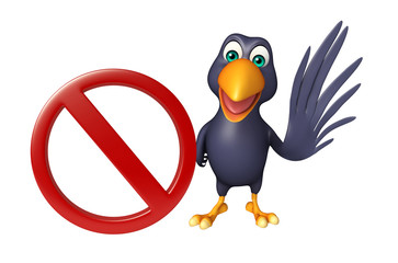 fun Crow cartoon character  with stop sign