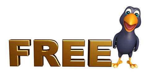  Crow cartoon character with free sign