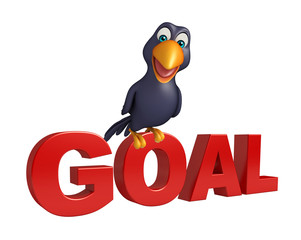 Crow cartoon character with goal sign