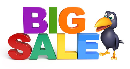 cute  Crow cartoon character  with bigsale sign