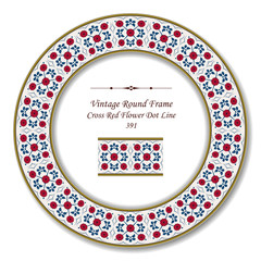Vintage Round Retro Frame 391 Cross Red Flower Dot Line