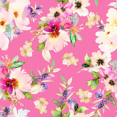 Seamless pattern with flowers watercolor