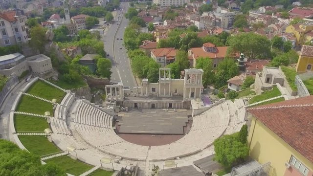 Aerial view of the roman amphitheater in Plovdiv, Bulgaria