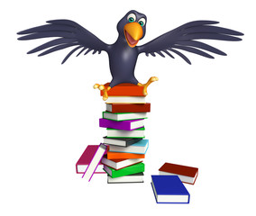 cute Crow cartoon character with books