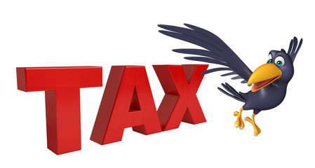 fun Crow cartoon character  with tax sign