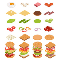 Isometric ingredients for burgers and sandwiches.