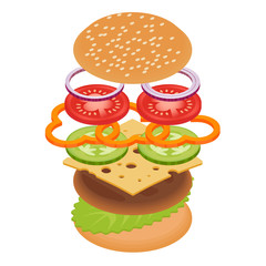Vector illustration of burger on white background.