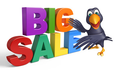 cute  Crow cartoon character  with bigsale sign