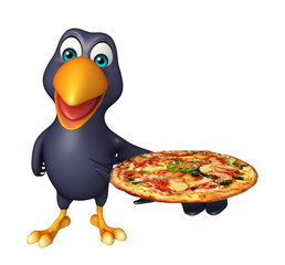 cute Crow cartoon character with pizza