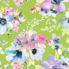 Fototapeta na wymiar Seamless pattern with flowers watercolor