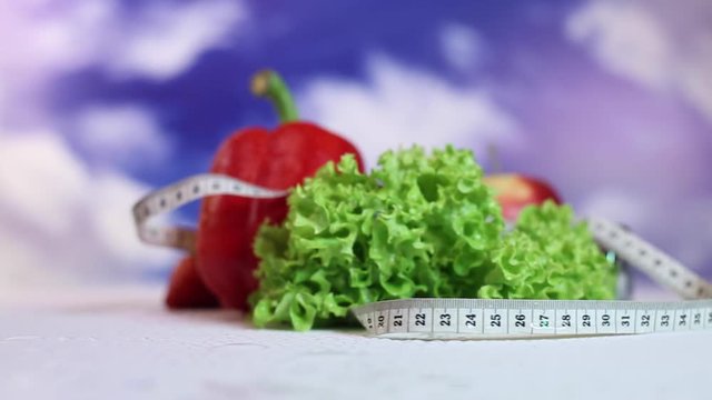 Food and measure tape ,fitness background 