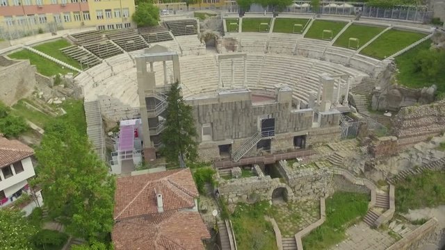 Aerial view of the roman amphitheater in Plovdiv, Bulgaria