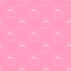 Fat cute cat on a pink background seamless pattern