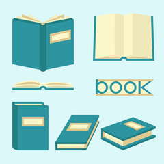 Book signs and symbols. Education concept in flat style. Books set in flat design style, vector illustration