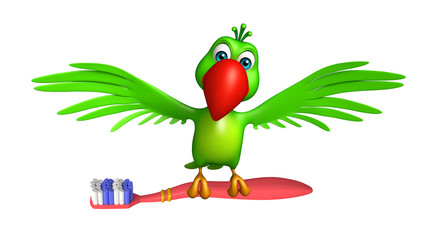 fun Parrot cartoon character with tooth brush