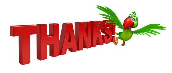  Parrot cartoon character with thanks sign © visible3dscience