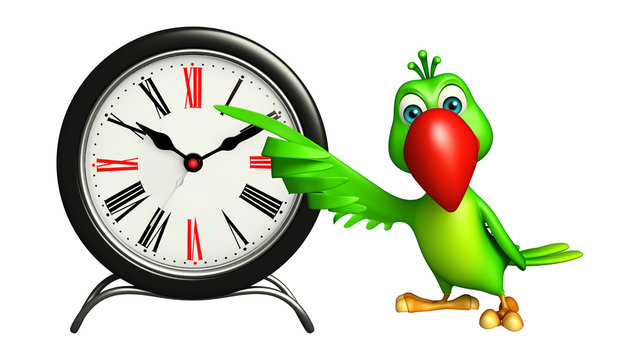  Parrot cartoon character  with clock