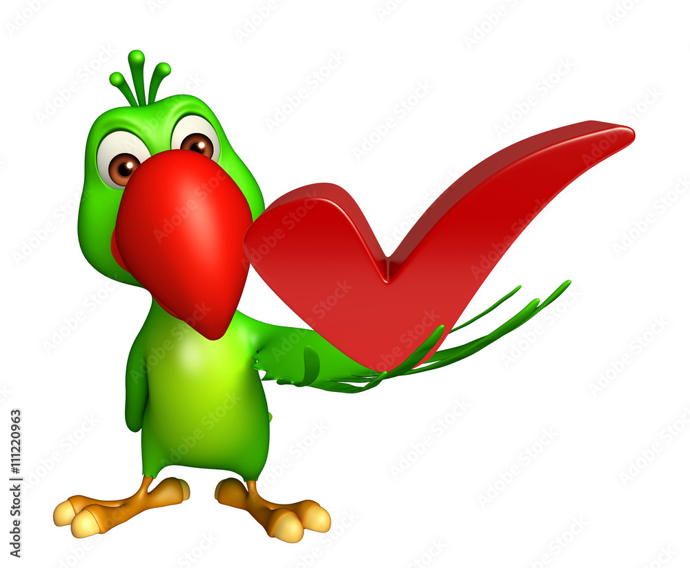 Poster  Parrot cartoon character  with right sign