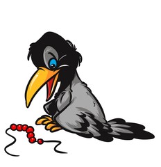 Crow bird beads  cartoon illustration isolated image animal character