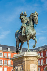 Statue of Felipe III at the Mayor Place in Madrid