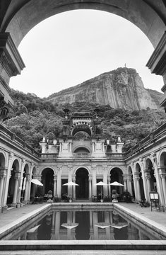 Weathered colonial architecture of the public Parque Lage in Rio de Janeiro, Brazil