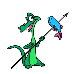 Crocodile Fish Hunter cartoon illustration