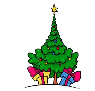 Christmas  tree gifts cartoon illustration  isolated image

