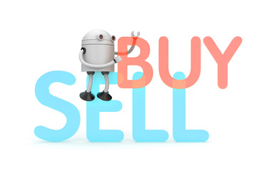 Obraz na płótnie Canvas Robot with buy and sell words