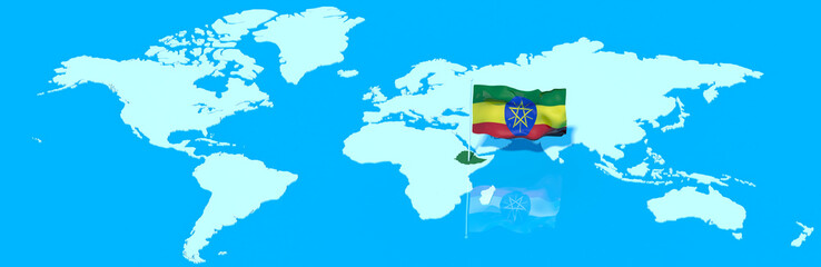 Pianeta Terra 3D con bandiera al vento Etiopia