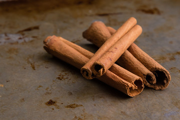 cinnamon sticks on steel plate