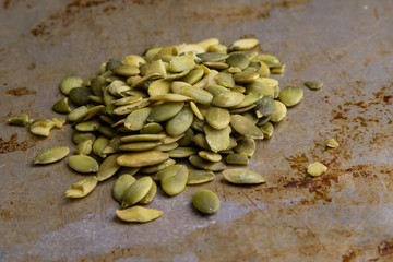 pumpkin seeds on steel plate