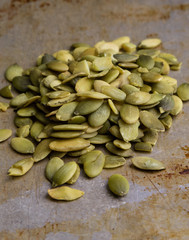 pumpkin seeds on steel plate