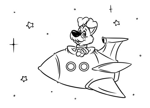 Dog rocket space flight cartoon illustration coloring pages