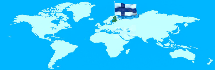 Pianeta Terra 3D con bandiera al vento Finlandia
