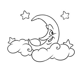 Merry Month clouds stars coloring page cartoon illustration
