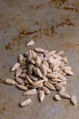 sunflower seeds on steel plate