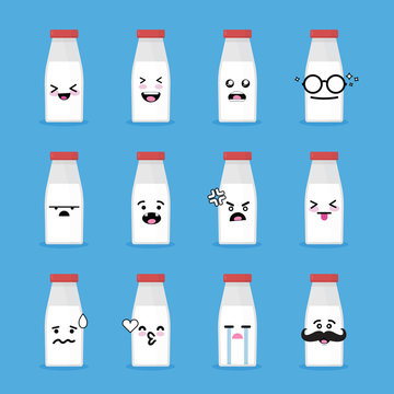 Smilies Emoji Emoticon Face In Milk Bottle With A Lot Of Variation