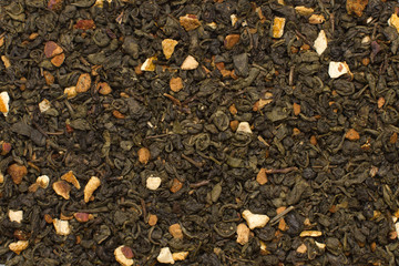 green tea leaves with citrus  and fruits texture