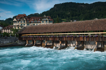 Dam on the River Aare in the town of Thun, Switzerland