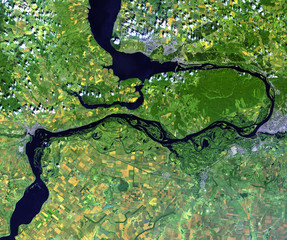 Volga river from Landsat satellite. Elements of this image furnished by NASA. - obrazy, fototapety, plakaty
