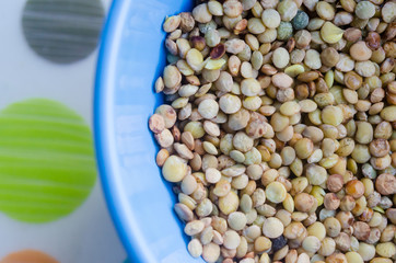 Blue bowl of lentils