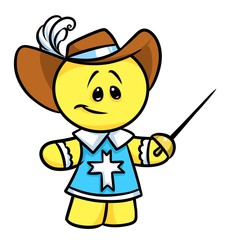 Naklejka premium Smiley character musketeer cartoon illustration image