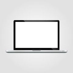 Realistic open laptop with blank screen isolated on white background. Vector illustration