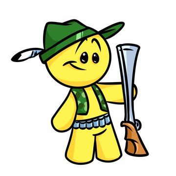 Smiley character hunter gun cartoon illustration  