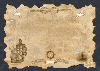 Paper banner with marine symbols and ships