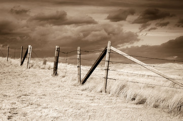 Dramatic sky on rural grasslands, Colorado, United States, sepia version - obrazy, fototapety, plakaty