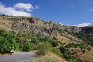 Cliff in river Arpa gorge. Road to Jermuk. Armenia